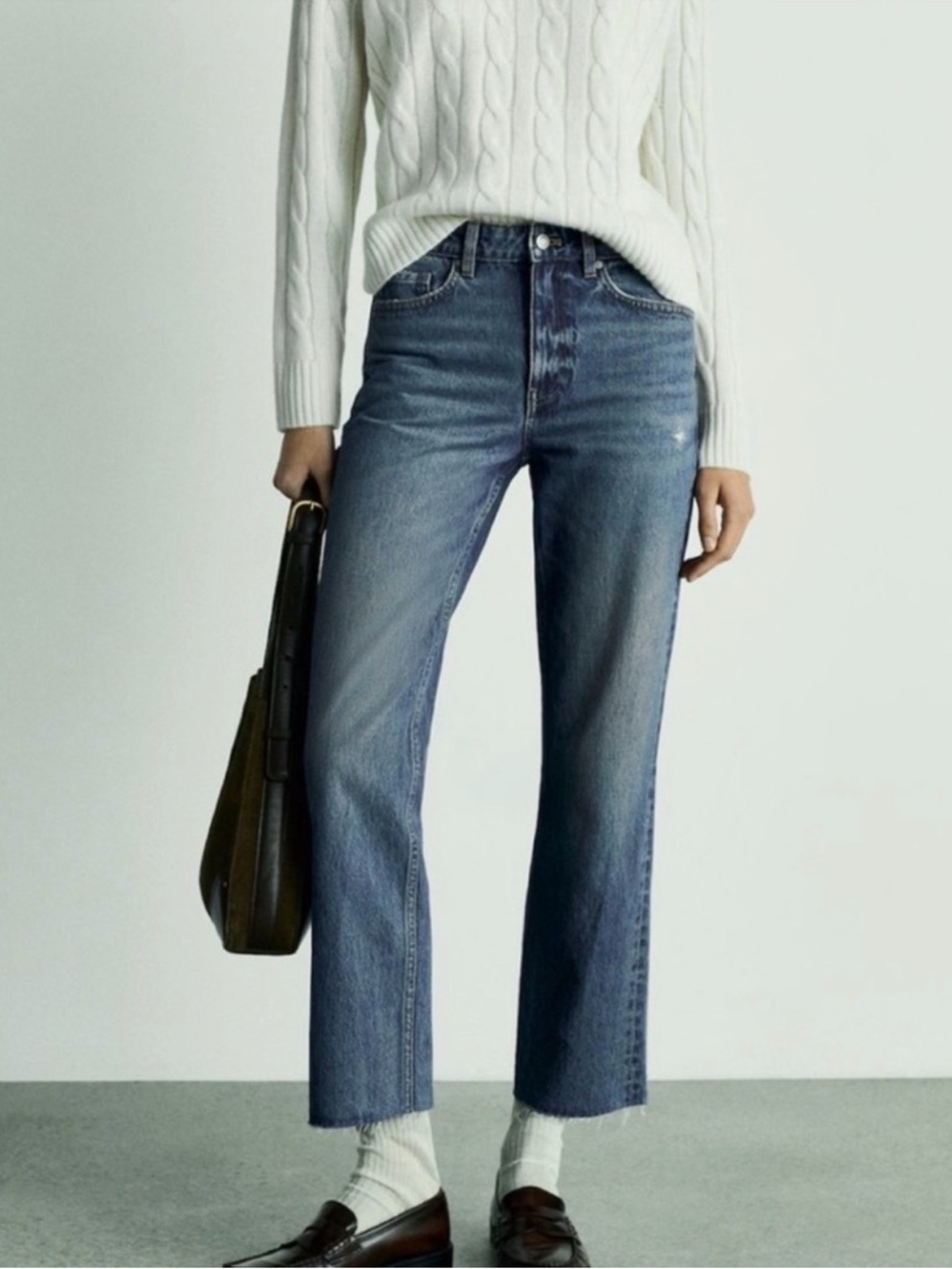 MANGO Blanca Straight-Fit Cropped Distressed Jeans